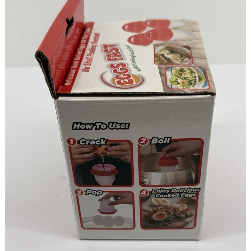 Tekno Eggs Fast Silicone Hard Boiled Egg Cooker No Shell 4 Pack Red White TEK430